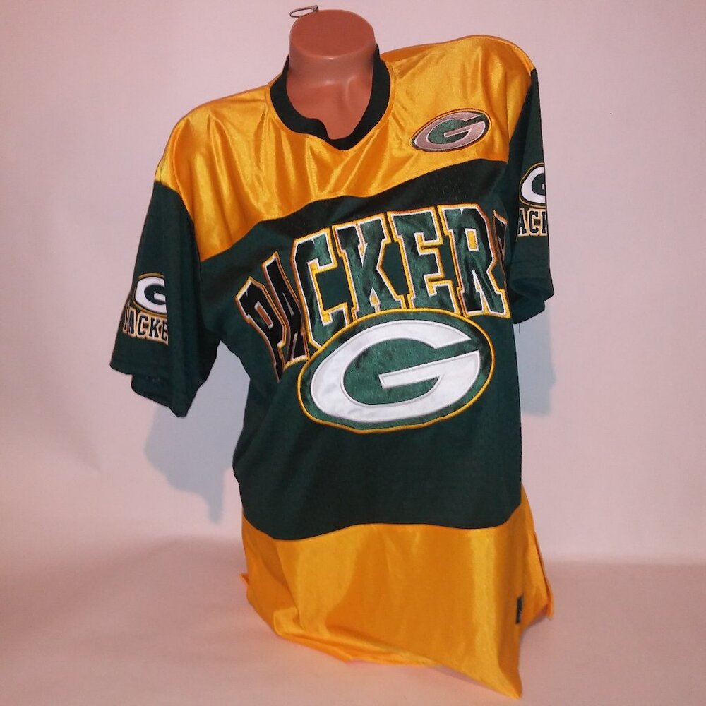Green Bay Packers Jersey NFL Football Mens Yellow Green 50/50 Short Sleeve Crew